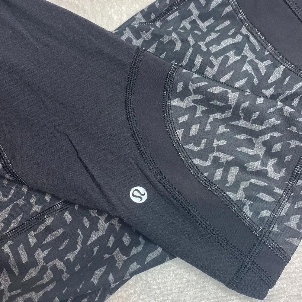 Lululemon Run Inspire High Rise Crop Black and Gray Pattern Size 6